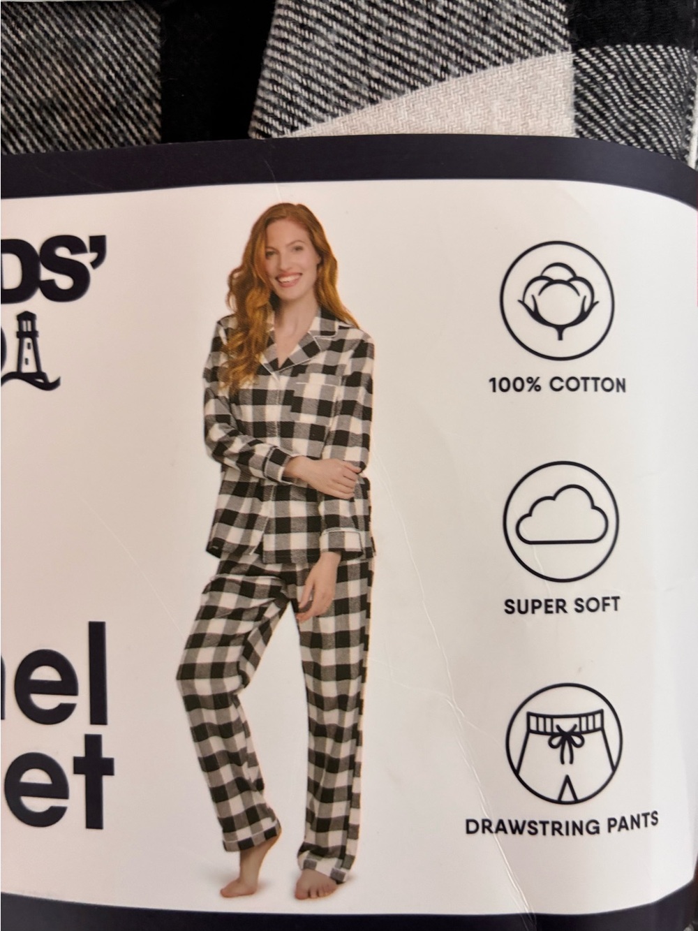 Lands' End Black and White Buffalo Check Women’s Medium Pajama Set New With Tags - Picture 5 of 6